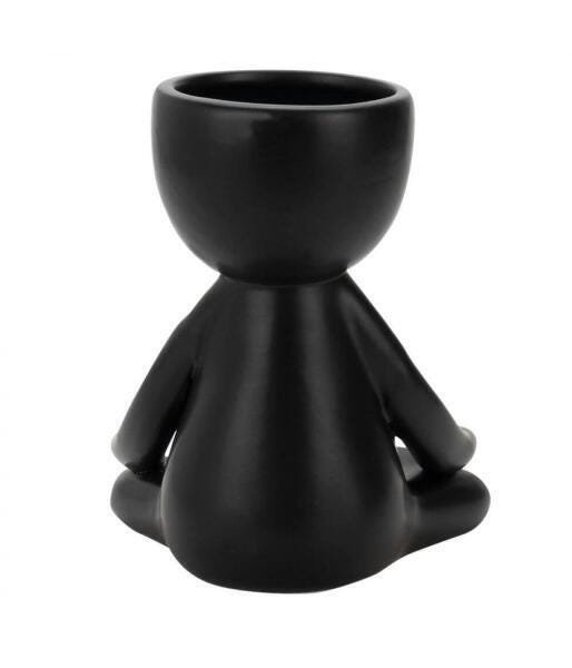 Vaso Preto Cerâmica Boneco Meditação 12X8X10Cm - 5