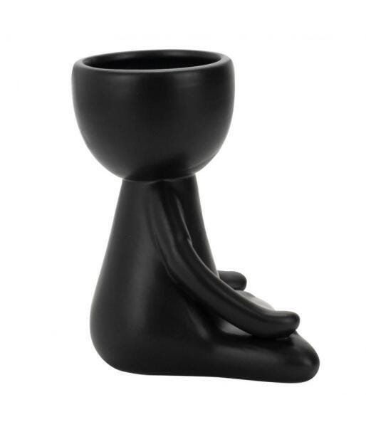 Vaso Preto Cerâmica Boneco Meditação 12X8X10Cm - 4