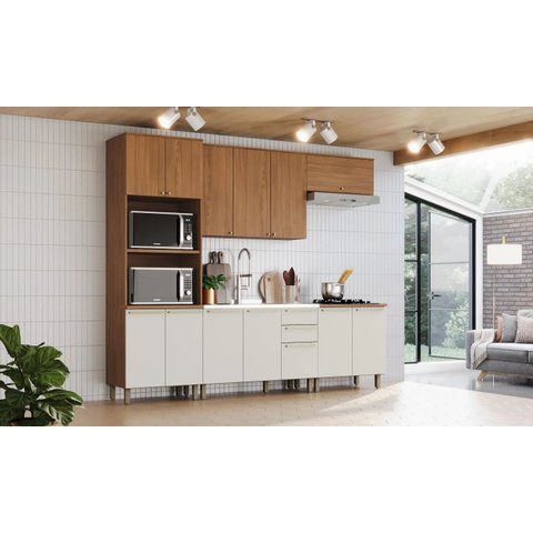 Cozinha Modulada Completa Requinte 5 Peças com Torre para 2 Nichos Cor Nature Areia