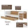 Cama de Solteiro Funcional Infantil com Escrivaninha e Cama Auxiliar 100% Mdf Premium Helena - 11