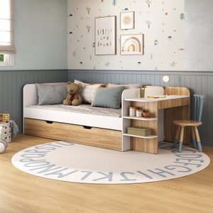 Cama de Solteiro Funcional Infantil com Escrivaninha e Cama Auxiliar 100% Mdf Premium Helena