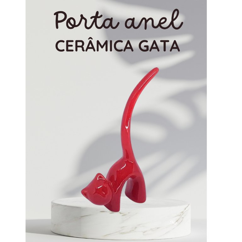 Gato Porta Anel Cerâmica:laranja - 2