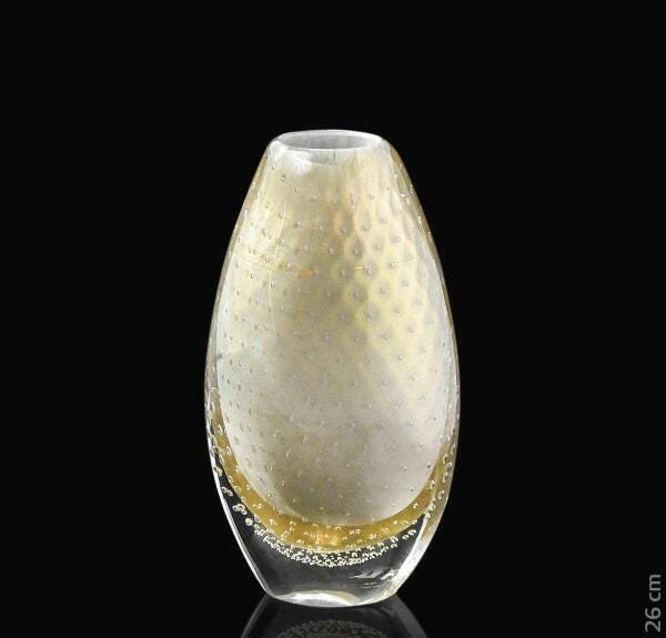 Vaso Em Cristal Murano Cinza Com Ouro São Marcos 26x15x12cm - 2