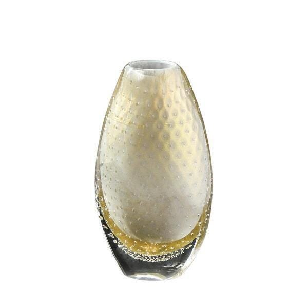 Vaso Em Cristal Murano Cinza Com Ouro São Marcos 26x15x12cm - 1