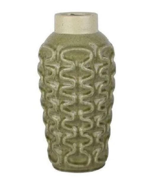 Vaso Decorativo De Cerâmica Com Textura Verde - 17 X 31Cm - 1