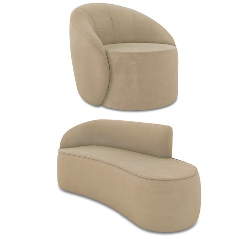 Sofá 3 Lugares Orgânico 180cm Morgan e Poltrona Lua Suede Marrom Rato D03 - D’Rossi