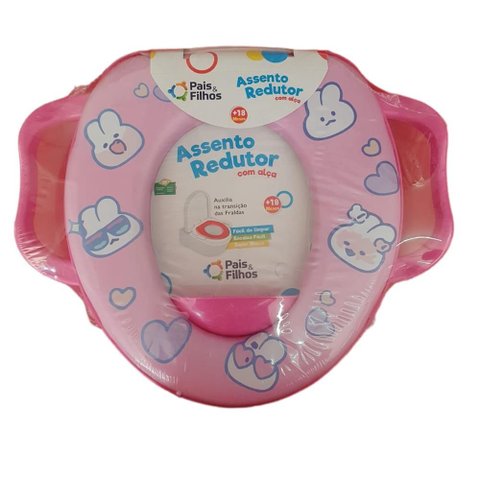 Redutor Assento Macio Vaso Sanitario Infantil Bebe com Alça 24661 Pais e Filhos - Rosa Cachorrinho
