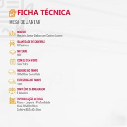 Mesa Lisboa 180 Mdf Vidro Canto Reto Com 6 Cadeiras - 3 Mesa Lisboa 180 Mdf Vidro Canto Reto Com 6 Cadeiras - 3