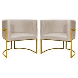 Kit 2 Poltronas Decorativa Luxo Base de Metal Dourada Escritório Recepção Sala Suede Bege Eli Móveis - 1