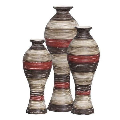Vasos Califórnia Trio Decoração Cerâmica Vermelho e Marrom