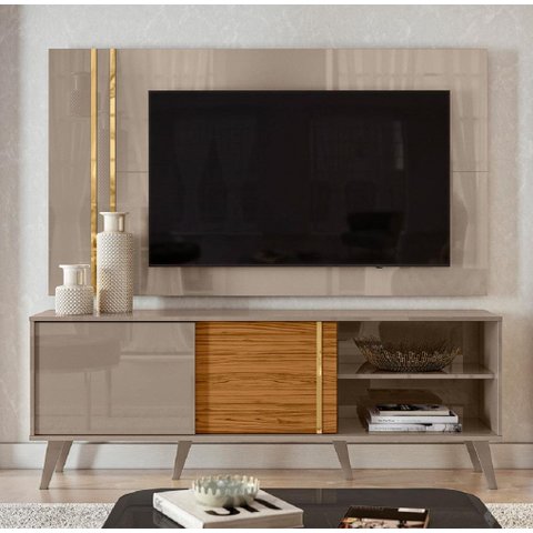 Rack Bancada e Painel para Tv 60 Polegadas Cronos Fendi Naturale Madetec
