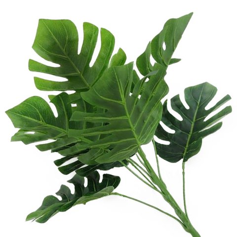Kit 5 Ramos Costela de Adão Decorativo Artificial Plástico Verde 9 Folhas Cada 32cm