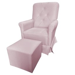Poltrona Cadeira De Amamentação Com Balanço E Puff Ana Alice Suede Rosa Ms Decor - 1
