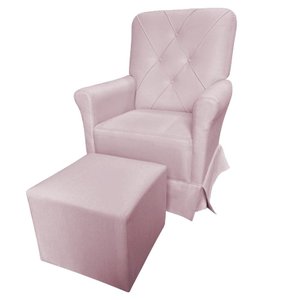 Poltrona Cadeira De Amamentação Com Balanço E Puff Ana Alice Suede Rosa Ms Decor