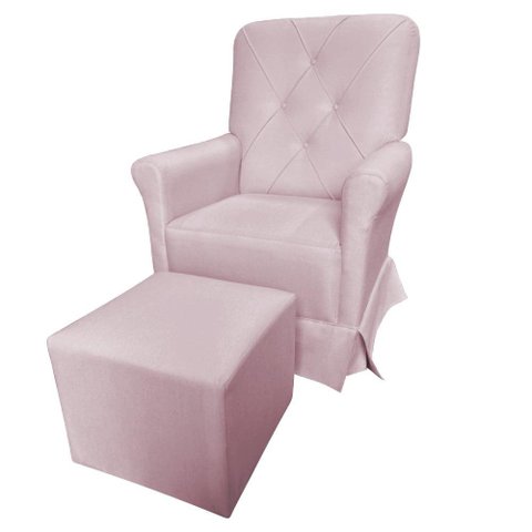 Poltrona Cadeira De Amamentação Com Balanço E Puff Ana Alice Suede Rosa Ms Decor