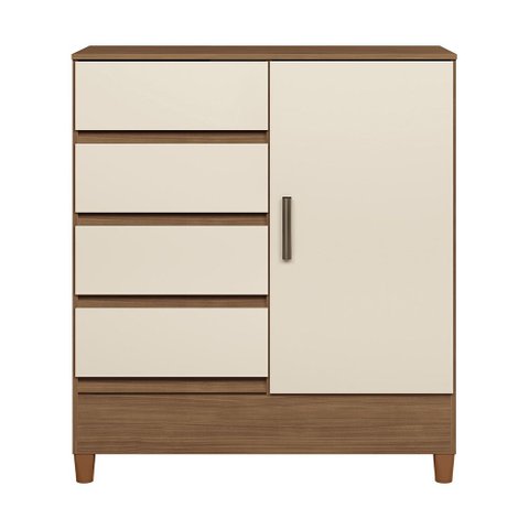 Cômoda Sapateira 1 Porta 4 Gavetas Fit 1.4 para Quarto Jequitibá Off White Santos Andirá