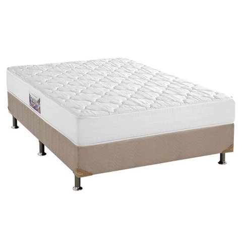 Cama Box Casal: Colchão Espuma D45 Herval Top + Box Suede Bege(138x188)