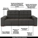 Ver imagem 3 de Sofá Sala de Estar Retrátil e Reclinável 4 Lugares Lisboa 250cm Couro Cinza - Gran Belo