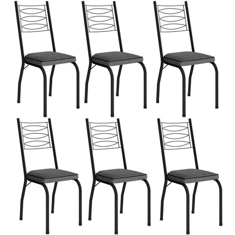 Kit 6 Cadeiras Aço Carbono Tubular Metálica Acabamento D-25 Luana Preto/platina