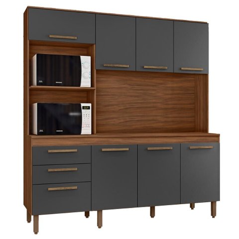 Armario de Cozinha New Jully 184 Cm com 8 Portas e 2 Gavetas Freijo/chumbo