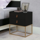 Ver imagem 2 de Kit 2 Mesas de Cabeceira Unic 45cm Puxador Couro com Base Metálica:preto/dourado