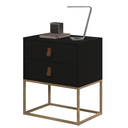 Ver imagem 1 de Kit 2 Mesas de Cabeceira Unic 45cm Puxador Couro com Base Metálica:preto/dourado