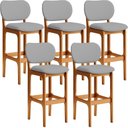 Ver imagem 1 de Kit 05 Banquetas Alta para Cozinha Madeira Fixa Betta L02 Imbuia Corano Cinza - Lyam Decor