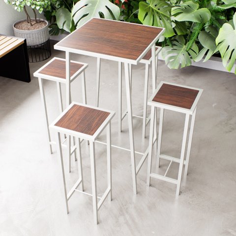 Conjunto Mesa Bar Bistrô Imbuia Alta Industrial White 4 Bancos Don Castro Decor