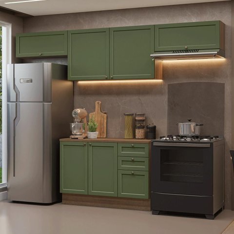 Armário de Cozinha Completa 280 Cm Vik Madesa 01 Rustic/verde