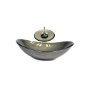 Ver imagem 1 de CUBA DE VIDRO OVAL 55CM OURO ENVELHECIDO + VALVULA + TORNEIRA CASCATA