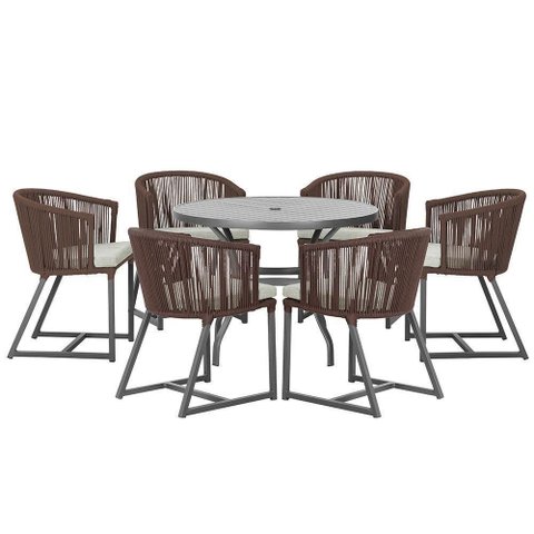 Mesa e 6 Cadeiras e Noronha Preto E3 Trama Original Marrom