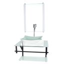 Ver imagem 1 de GABINETE DE VIDRO PARA BANHEIRO 60CM AP CUBA RETANGULAR BRANCO COM TORNEIRA CROMADA