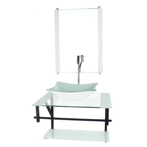 GABINETE DE VIDRO PARA BANHEIRO 60CM AP CUBA RETANGULAR BRANCO COM TORNEIRA CROMADA