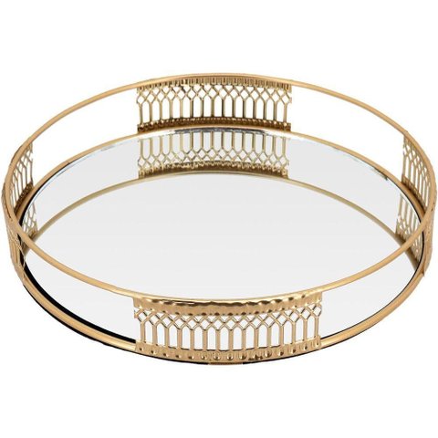 Bandeja Decorativa de Metal Dourado 3x20x20cm Servir Mesa Organizar Café