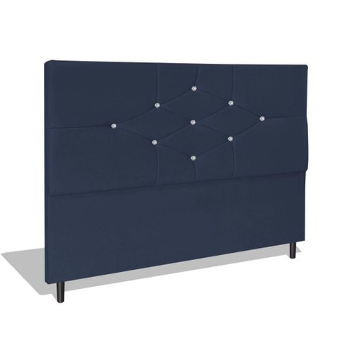 Cabeceira Estofada Box Casal Queen Size Encosto para Cama T Cross 164x126 Cm Azul Marinho