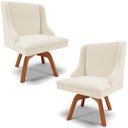 Ver imagem 1 de Kit 2 Poltronas Decorativas Base Giratória de Madeira Firenze Linho Bege/Natural - Gran Belo