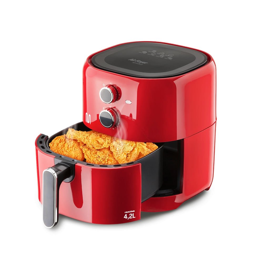 Air Fryer 4,2l Vermelha 1500w-127v com Grade, Seletor Temperatura e Timer Multi - Go209out [reembala - 6