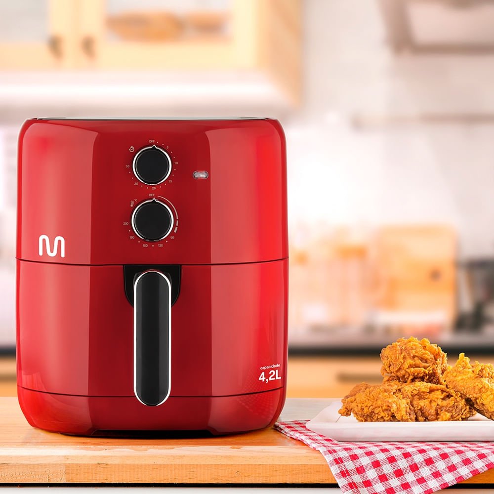 Air Fryer 4,2l Vermelha 1500w-127v com Grade, Seletor Temperatura e Timer Multi - Go209out [reembala - 8