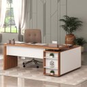 Ver imagem 1 de Mesa para Escritório Diretor com Porta de Correr e Nichos Freijó/branco