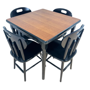 Conjunto de Mesa Jantar Madeira 80x80 Laminado com 4 Cadeiras Preta-tampo-marrom