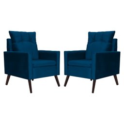 Kit 02 Poltronas Ligia Requinte Veludo Cores - DS Estofados Azul Marinho - 1