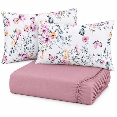 Jogo de Cama Lençol Casal Malha Soft 100% Algodão Fio Penteado Estampado Toque Macio 3 Peças Borbole