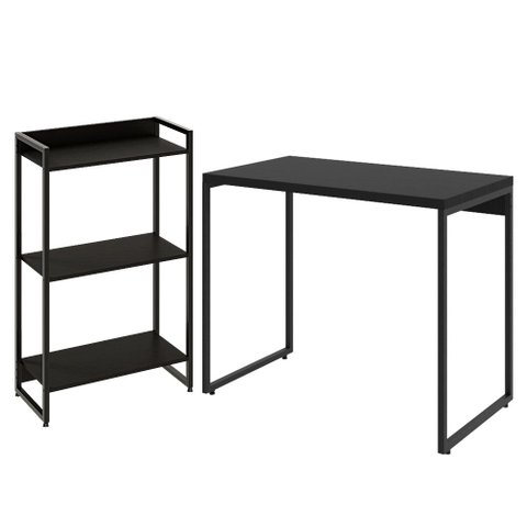Kit Para Escritório Estante Areta 3 Prateleiras Mesa Industrial Aspen 90cm C01 Onix - Lyam Decor