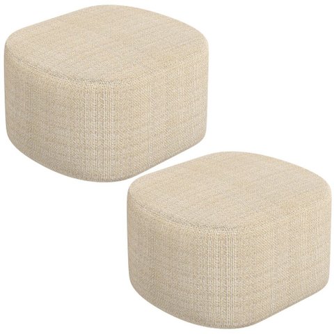 Kit 02 Puffs Decorativo Orgânico para Living Quarto 70cm Doha W01 Linho Palha - Lyam Decor