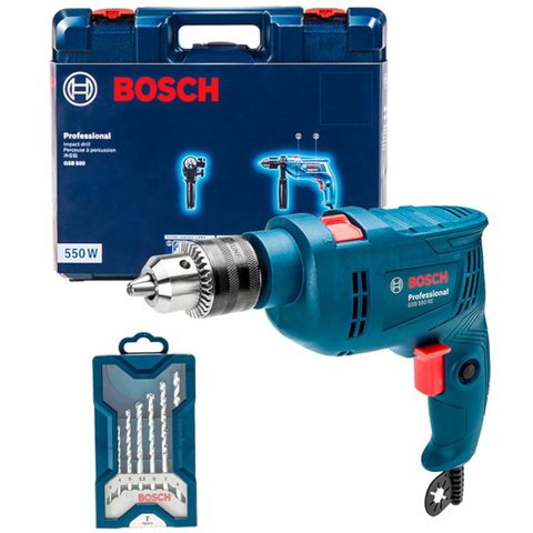 Furadeira de Impacto 550 Watts Gsb 550 Re 127 Volts + Kit X-Line 7 Brocas com Maleta - 0615A00114-00