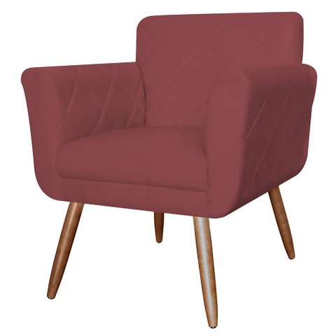 Poltrona Cadeira Isabella Decorativa Estofada Pés Palito Suede Vermelho Bordo - Incasa Decor