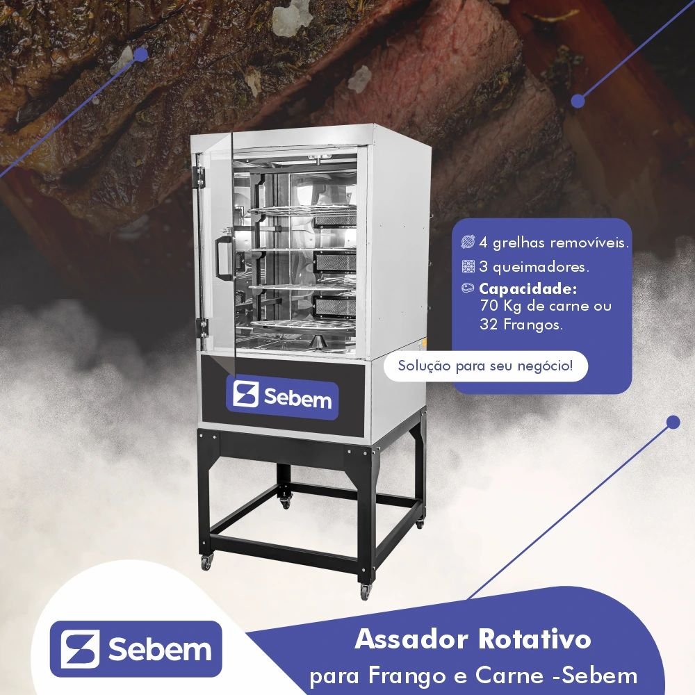 Forno Girátório Assador de Carne a Gás 70 Kg 32 Frangos com 4 Grelhas Sebem - 4