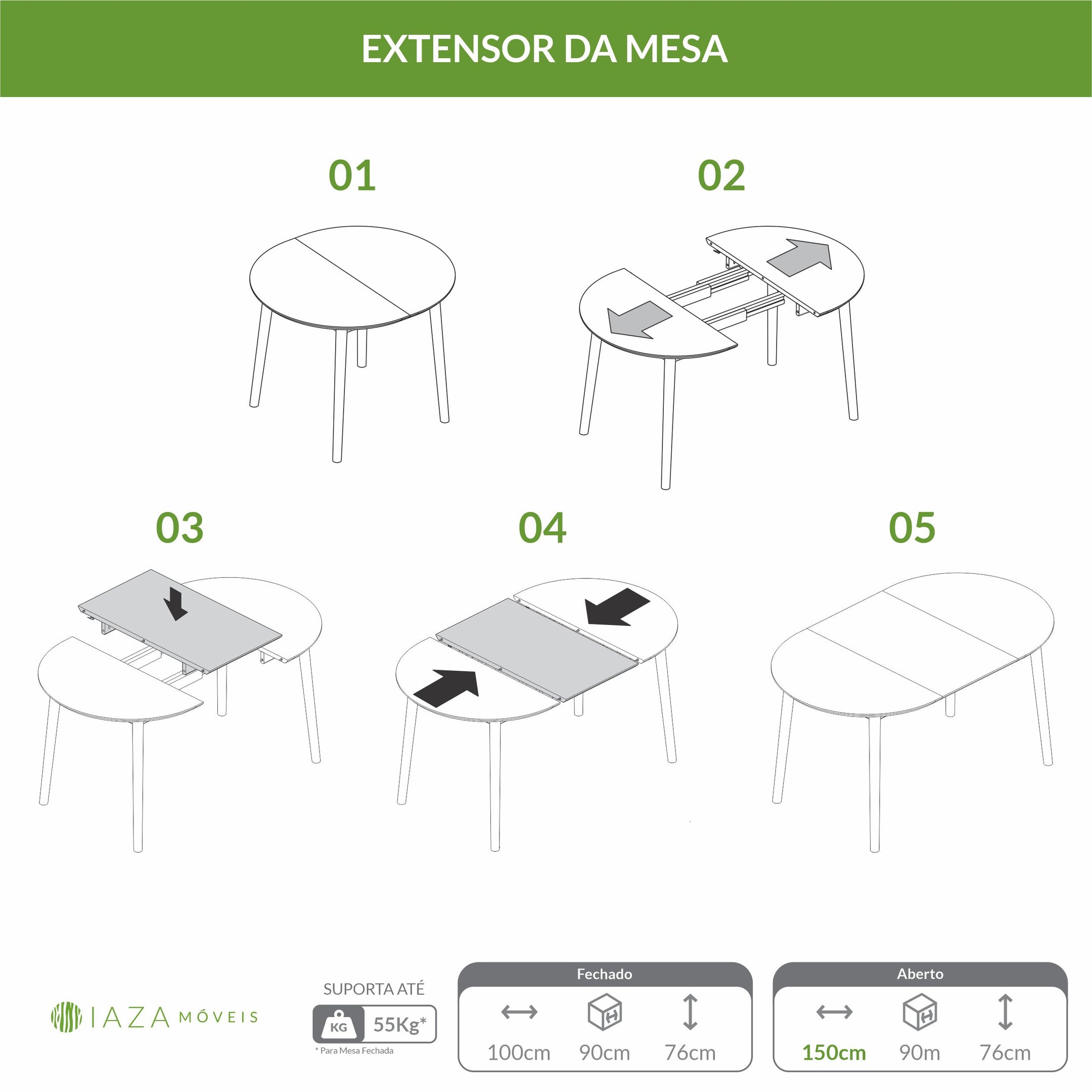 Mesa Redonda Extensível até 150cm Hono - Iaza Móveis - 7