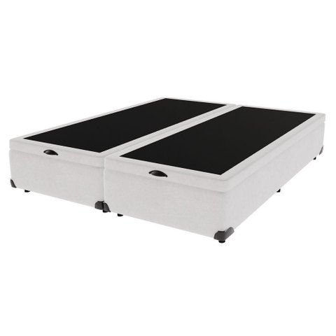 Cama Box com Baú Queen Bege de Madeira 158cm Kazamix Branco
