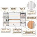 Ver imagem 5 de Cômoda para Tv até 65 Polegadas 4 Gavetas Branco Nature Flex Evident Shop Jm